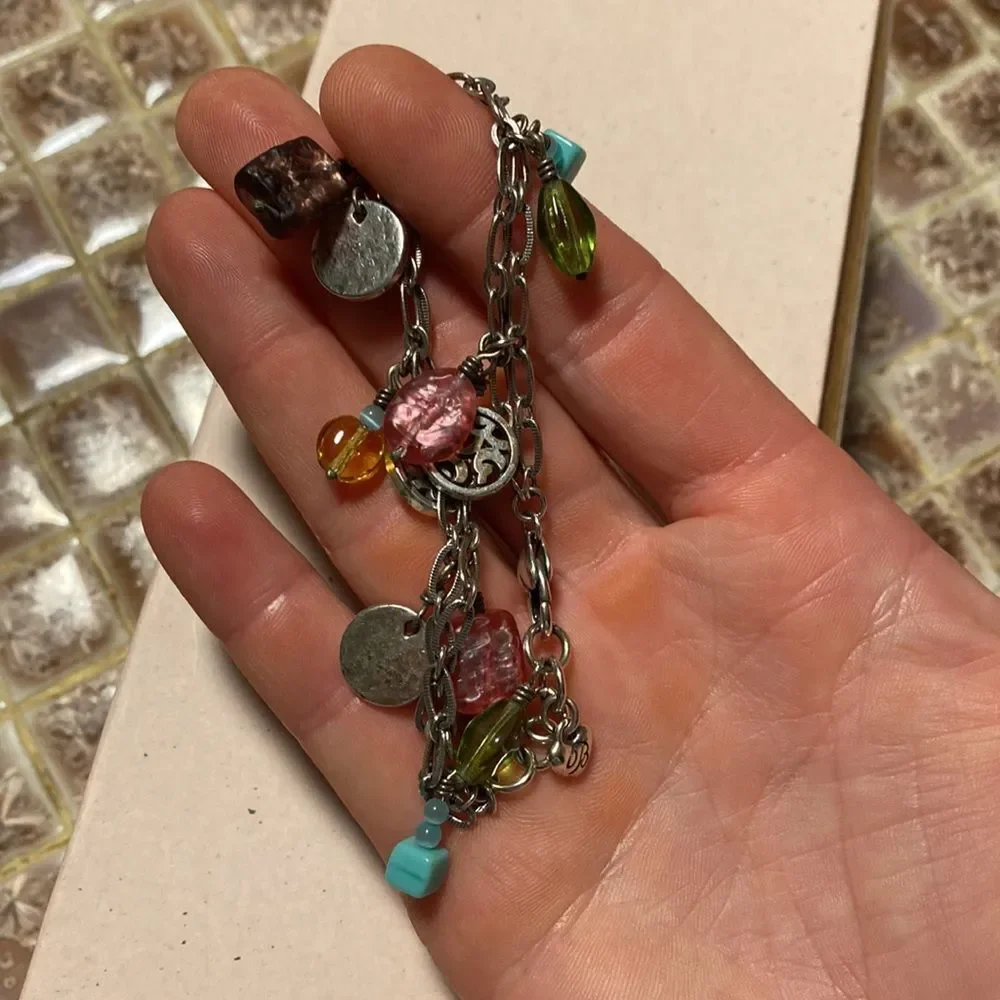 Brighton Barbados silver and multi colored‎ beads double strand Charm Bracelet